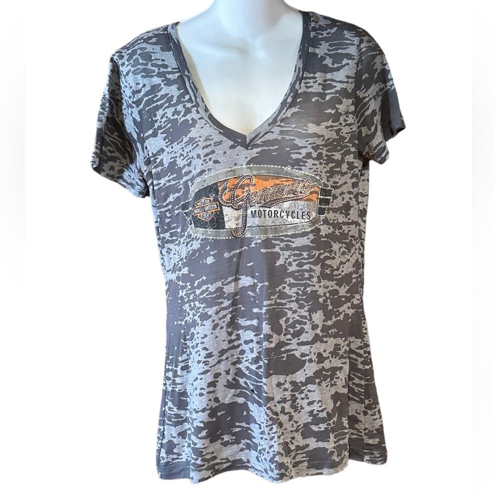 Harley-Davidson Women's Large Black and Gray Short Sleeve V Neck  Top
